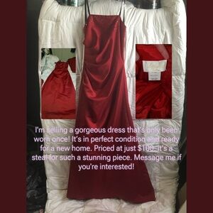 Elegant Red Gown with Rhinestone Details